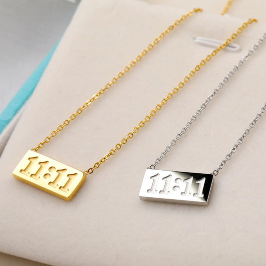 Tainless Steel Necklace "11:11"Digit Square Stainless Steel Pendant Stainless Steel Gold Silver Color Tarot Necklace
