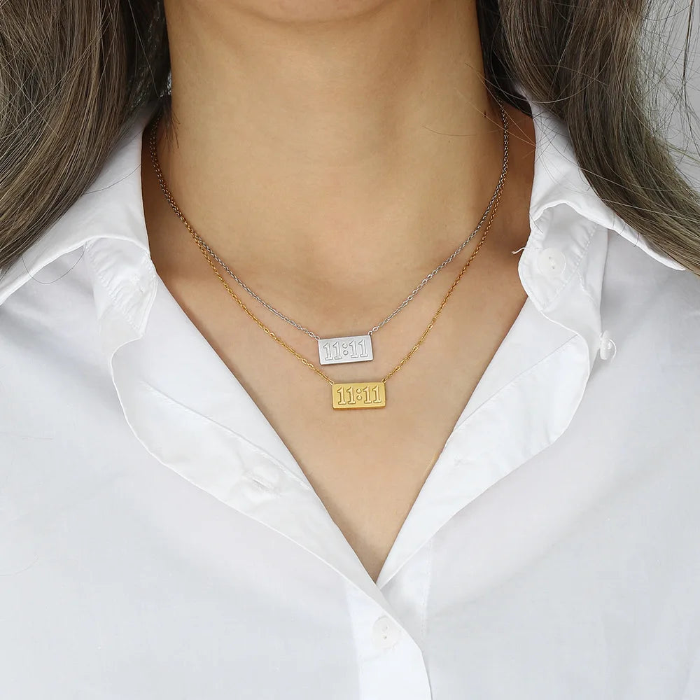 Tainless Steel Necklace "11:11"Digit Square Stainless Steel Pendant Stainless Steel Gold Silver Color Tarot Necklace