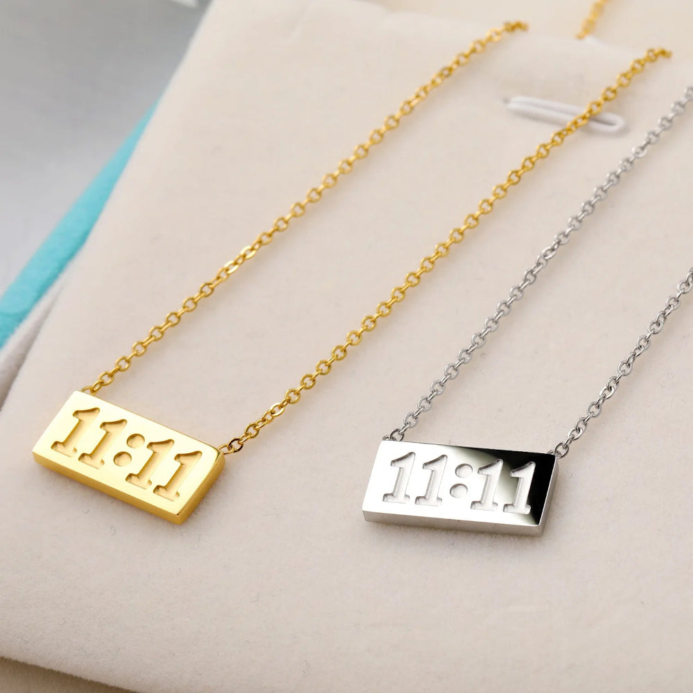 Tainless Steel Necklace "11:11"Digit Square Stainless Steel Pendant Stainless Steel Gold Silver Color Tarot Necklace