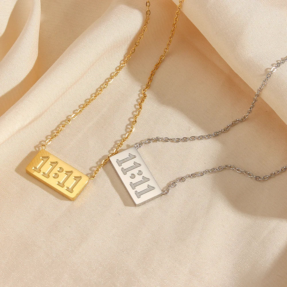 Tainless Steel Necklace "11:11"Digit Square Stainless Steel Pendant Stainless Steel Gold Silver Color Tarot Necklace