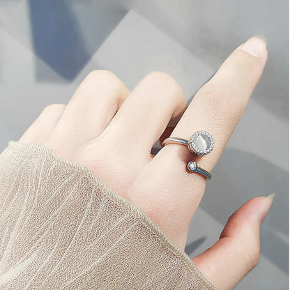 Daifuni 925 Sterling Silver anti Stress Anxiety Cymophane Rings for Woman Open Adjustable Spinner Rotate Freely Lady Jewelry