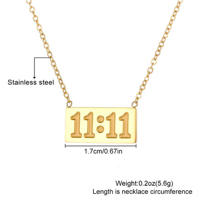 Tainless Steel Necklace "11:11"Digit Square Stainless Steel Pendant Stainless Steel Gold Silver Color Tarot Necklace