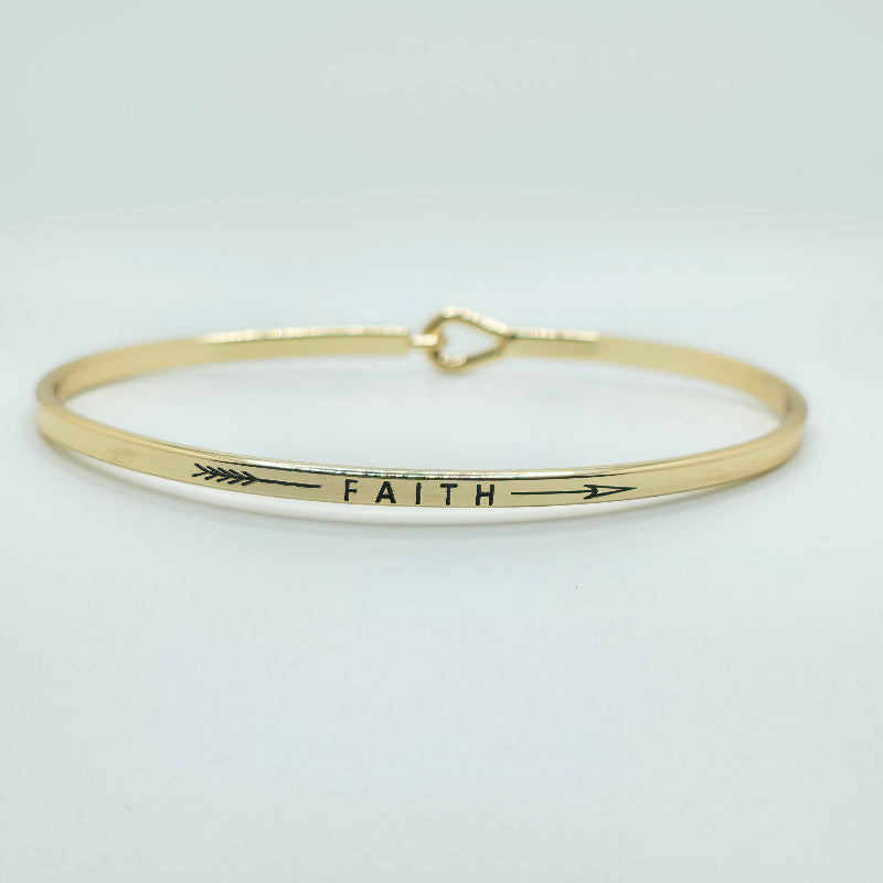 FAITH (Arrow) Inspirational Message Bracelet Positive Message Engraved Thin Bangle - Jewelry