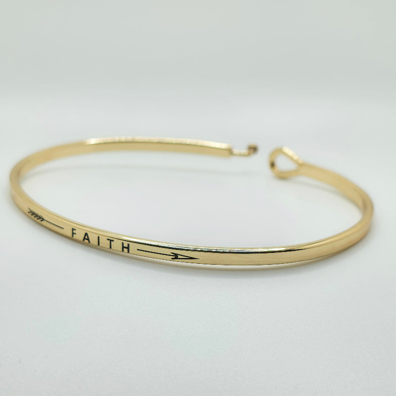 FAITH (Arrow) Inspirational Message Bracelet Positive Message Engraved Thin Bangle - Jewelry