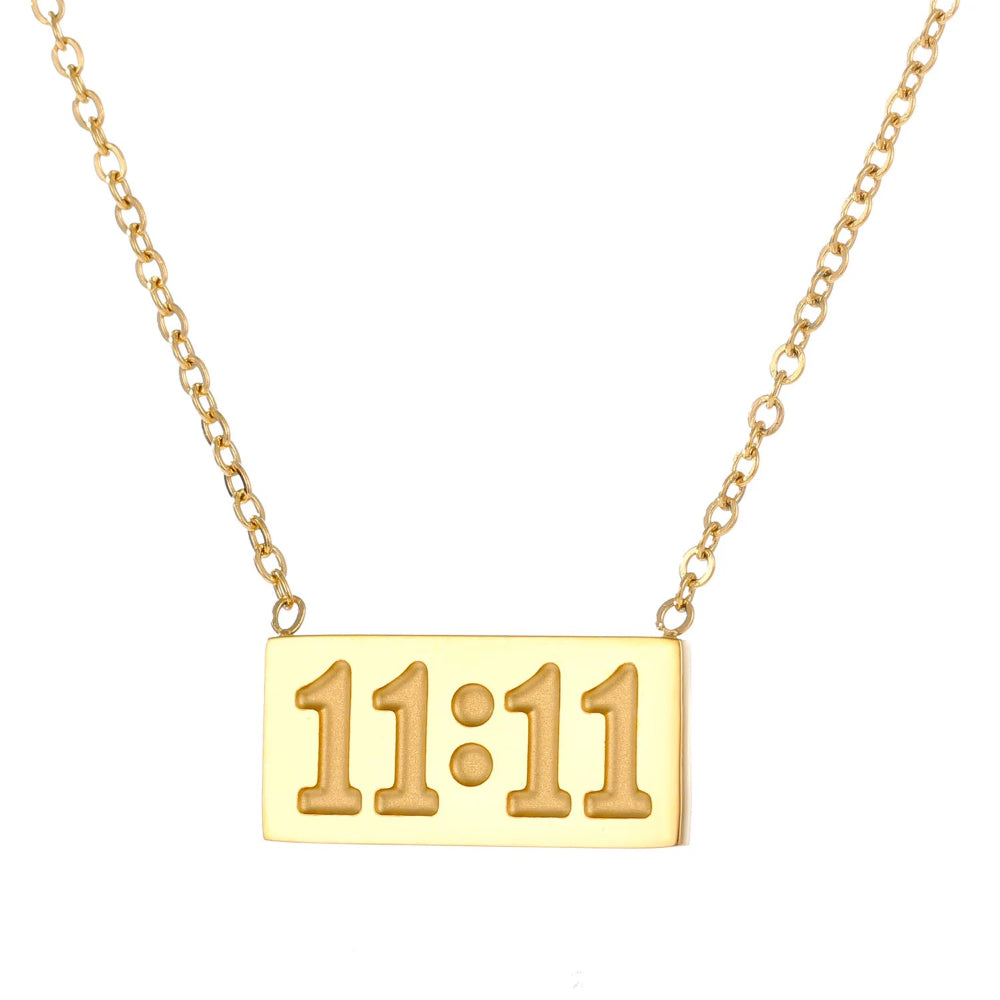 Tainless Steel Necklace "11:11"Digit Square Stainless Steel Pendant Stainless Steel Gold Silver Color Tarot Necklace