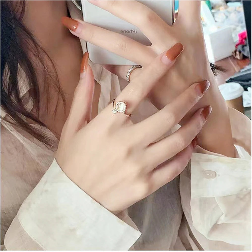 Daifuni 925 Sterling Silver anti Stress Anxiety Cymophane Rings for Woman Open Adjustable Spinner Rotate Freely Lady Jewelry