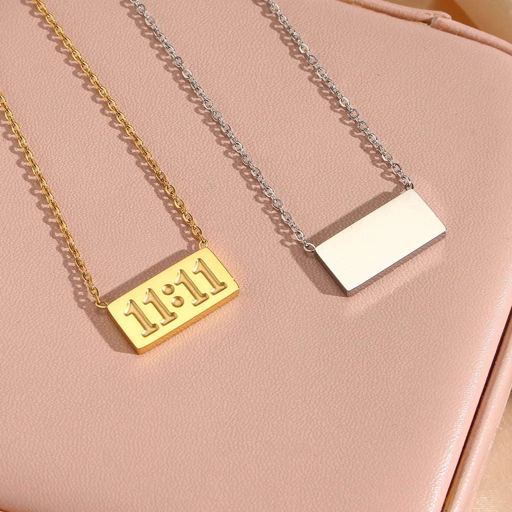 Tainless Steel Necklace "11:11"Digit Square Stainless Steel Pendant Stainless Steel Gold Silver Color Tarot Necklace